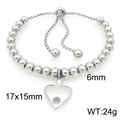 Bracciale a sfere d'argento con ciondolo a cuore sfere 6mm e chiusura a scorrimento regolabile - Stile Regolabile a Cuore con Perle d'Acciaio (KB202926-Z)