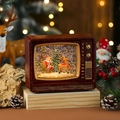 Detailed retro TV Christmas snow globe with Santa Claus and reindeer inside wood base - Red Reindeer Sleigh (18.5*7*15cm 1330g)