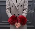 Plush burgundy jacquard faux fur wrist cuffs for coats with dark-tipped fiber texture - Wine Red Jacquard
