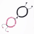 Magnetic heart couple bracelets with pink natural stone and matte black beads - Pink Jade & Matte Beads