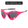 Y2K sporty windproof sunglasses in rose red frame with grey lenses for cycling - Rose Red Frame Grey Lens