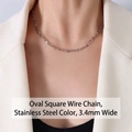 Minimalistische 3,4mm breite O-Link Gliederkette aus silbernem Edelstahl für Damen - Stahlfarbene Quadratische O-Kette (3,4 mm Breit)