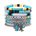 Detailed view of bohemian cowgirl bracelet set with turquoise beads and charms - SY0261-1/Mint Green Yellow Black White COWGIRL