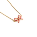 Elegant gold box chain necklace with a red enamel bow pendant on a clean white background - Red Bow