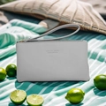 Light gray long wallet for women with Forever Young logo and wrist strap detail - Light Gray