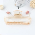 Champagne gold glitter hollow rectangular hair claw clip with large acrylic grip - Pearlescent Transparent Orange