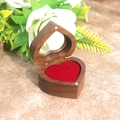 Heart-shaped walnut wood ring box with red velvet lining for double wedding rings - Heart Window / Walnut (Wine Red Double Slot)