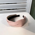 Cross knot wide pink headband in soft faux leather texture for a minimalist Korean style - Pale Pink