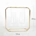 Moderne gouden metalen frame vaas met twee glazen buizen voor hydroponie, 20x22cm - Dubbele Buis / Goud