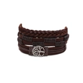Détail d'un ensemble de bracelets en cuir marron avec pendentif Arbre de Vie argenté - M9578 Ensemble en cuir Arbre de Vie marron