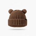 Cute brown teddy bear ear knit hat in thick plush material for winter warmth - Thick Thread Bear-Khaki