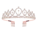 Elegante corona di compleanno in oro rosa con strass trasparenti e pettini per capelli - Corona / Oro rosa