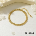 Dettaglio del bracciale a catena spiga dorata con chiusura a moschettone e catenella - Stile Foglia di Spiga di Grano (BR1896-P)