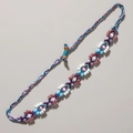 Handgefertigtes verstellbares Evil Eye Perlenarmband mit blau-rosa Blumenmustern für Damen - Mehrfarbig Geflochten Bohemian