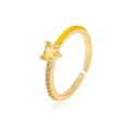 Close-up of golden adjustable ring featuring a yellow heart zircon and side accents - Gold/Yellow