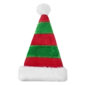 Klassieke pluche kerstmuts met rood-groene strepen en een witte bontrand - Rood en groen gestreepte hoed
