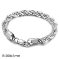 Bracciale da uomo a catena in corda d'acciaio inossidabile argento 8mm con chiusura - 20cm / Fibbia Quadrata 8mm / Colore acciaio