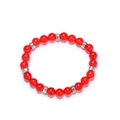 Natural red beaded bracelet with silver hollow spacer beads on a white background - Red Agate