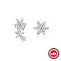 Asymmetric S925 sterling silver flower stud earrings with shimmering zircon accents - Platinum Silver Flower Style / 925 Silver