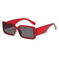 Retro rectangular sunglasses featuring transparent red frame and dark gray lenses - Red