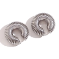Detail of silver hollow thick tube ear cuff with vertical pleated texture finish - One Size / 30mm Hollow Threaded Ear Clip / Steel