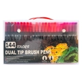 Dual-tip 144-color watercolor art marker set with brush and fineliner in clear box - 144 Colors Set (White Barrel)