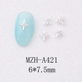 Macro detail of silver star nail charms with center pearl, dimensions 6x7.5mm - Silver Pearl Style (A421)
