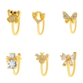 6-piece gold non-piercing U-shaped nose clips with insect and heart zircon charms - Insect and Animal Theme Set / 6-Piece Set / KC Gold