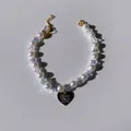 Elegant pet collar with white faux pearls, iridescent stars, and a gold heart pendant - XS (15+5CM) / Star Style