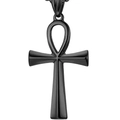 Fashionable minimalist black stainless steel Ankh cross necklace with polished finish - Black Color (Without Chain) (B0622)