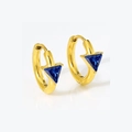 Gold huggie hoop earrings featuring triangular blue zircon stones in stainless steel - Gold With Blue Zirconia