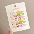 12-piece colorful star fruit print and matte macaron BB hair clips for girls - 1# Pink Green Yellow
