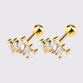 Golden sunburst heart stud earrings with sparkling white marquise zircons and ball back - Gold Five-Leaf Crown