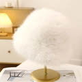 Elegant plush white faux fur Mongolian style bucket hat for women winter fashion casual wear - M (56-58cm) / Off-white