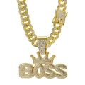 Hip hop gouden Cubaanse ketting met BOSS-kroonhanger en strassteentjes voor heren - Gouden Hanger + 50cm Cubaanse Ketting / 13mm Brede Ketting