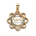 Gold plated MAMA necklace pendant with colorful gemstones in a sunburst design - CX145-1 Gold Flower MAMA