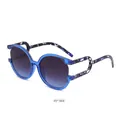 Modern oversized round sunglasses with blue marble frames and stylish hollowed temples - C7 Blue