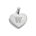 Polished silver heart pendant with letter W engraving for DIY stainless steel jewelry - Letter W / Steel