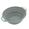 Gray heat resistant silicone cake mold with light green handles for air fryer baking - 9 Inch Round Foldable Bread Proofing Basket