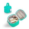Turquoise cylindrical woven cosmetic bag with silver heart charm and top handle - Barrel Bag / Green