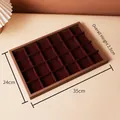 Walnut finish 24-compartment jewelry display tray with deep red velvet lining - 24-Grid Tray
