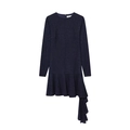 Abito in pizzo blu scuro a maniche lunghe con girocollo e orlo a balze asimmetrico - XS / Blu scuro