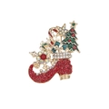 Festliche Weihnachtsbrosche mit Strass-Tannenbaum, rotem Stiefel und goldener Zuckerstange - Stiefel