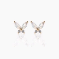 Macro detail of butterfly stud earrings featuring marquise-cut crystals and 18K gold base - Iridescent Butterfly Style (EH00243 White 18K)