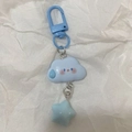 Detail of light blue cloud and star keychain pendant with resin cartoon charm and blue clasp - Blue Expression Cloud Star / Blue