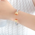 Silver and gold cable bracelet featuring round pink gemstone and pavé crystal details - Z235-Rose Red Stone Double Layer