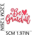 Detail shot of 'Be Grateful' embroidered patch showing precise dimensions and 5cm width - Be Grateful Red and White Patch Style