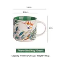 450ml Nordic ceramic mug with green glaze and hand-painted tropical cockatoo pattern - Green
