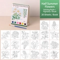 Portable 20-page floral watercolor coloring book set with built-in paints and brush - Flowers in Summer