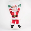 Christmas Santa climbing ladder figurine with red quilted suit and white rope - Down Jacket Upright Climbing Ladder Style